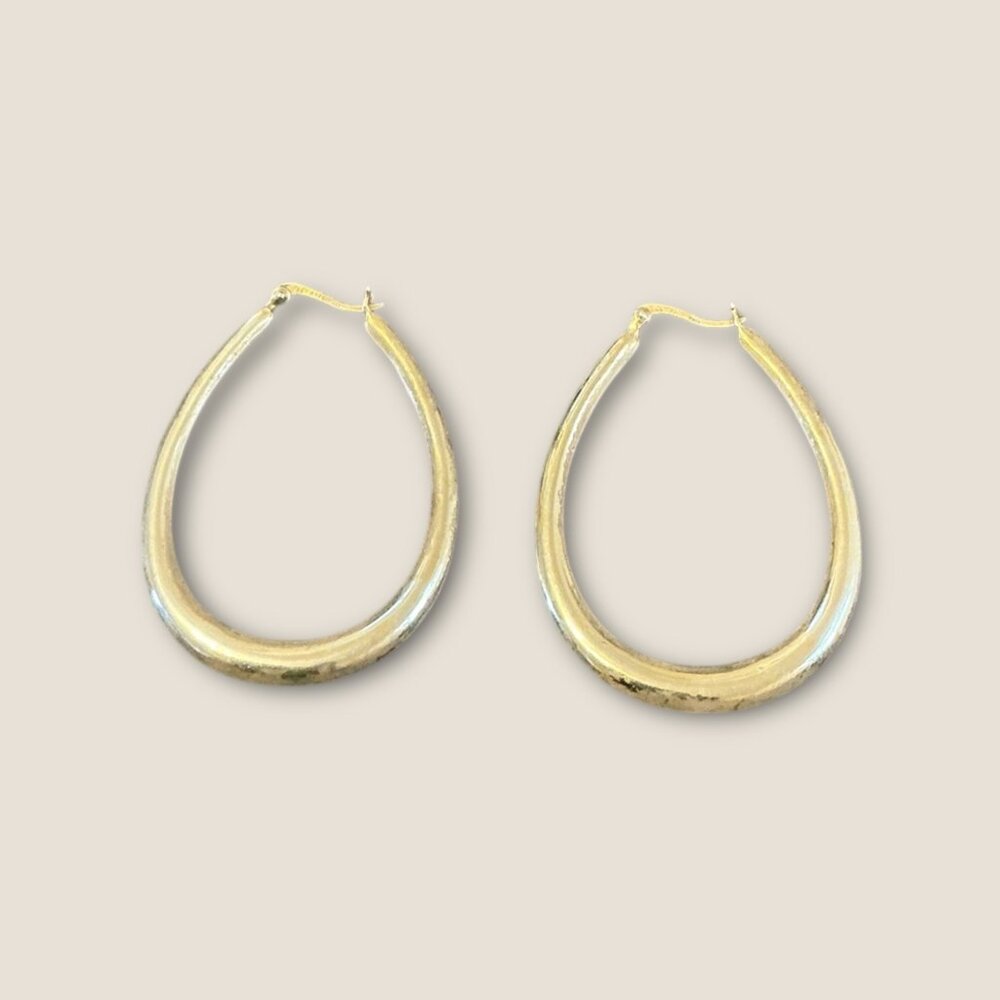Vintage Sterling Silver Teardrop Hoop Earrings
